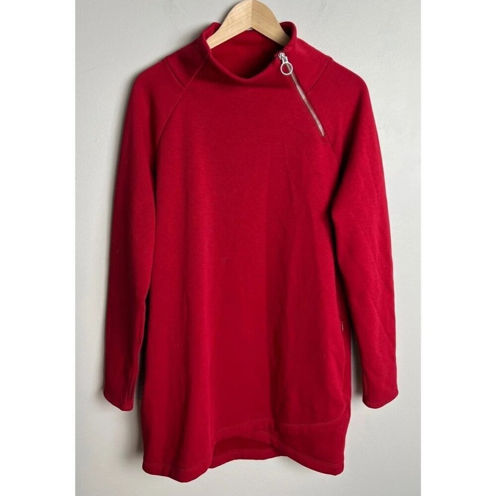 Athleta Karma Asym Sweatshirt Dress Red Size Medium Petite Zip Tunic Women’s